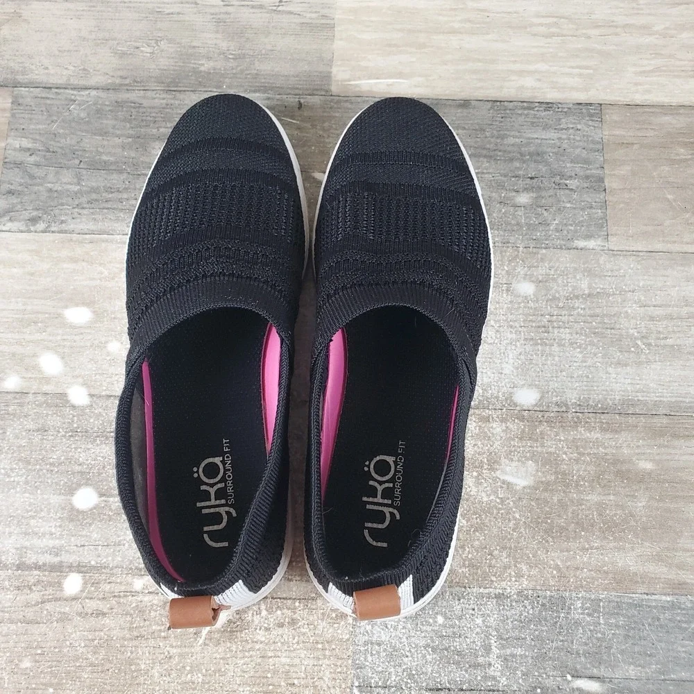 Ryka Hera Womens Loafers Sz 6.5 M Casual Black White Round Toe Slip-On Sneakers